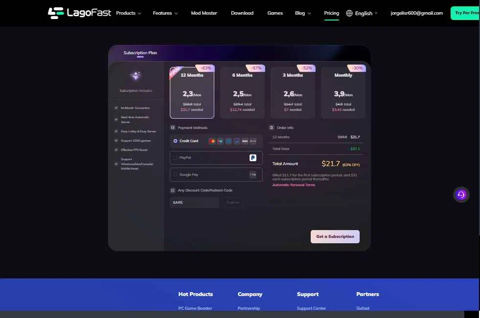 LagoFast checkout page showing LagoFast discount code box | Screenshot taken by SimplyCodes community member on Feb 3, 2026