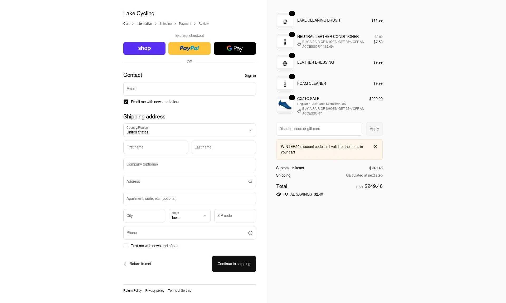 Lake Cycling checkout page showing Lake Cycling discount code box | Screenshot taken by SimplyCodes community member on Feb 5, 2026