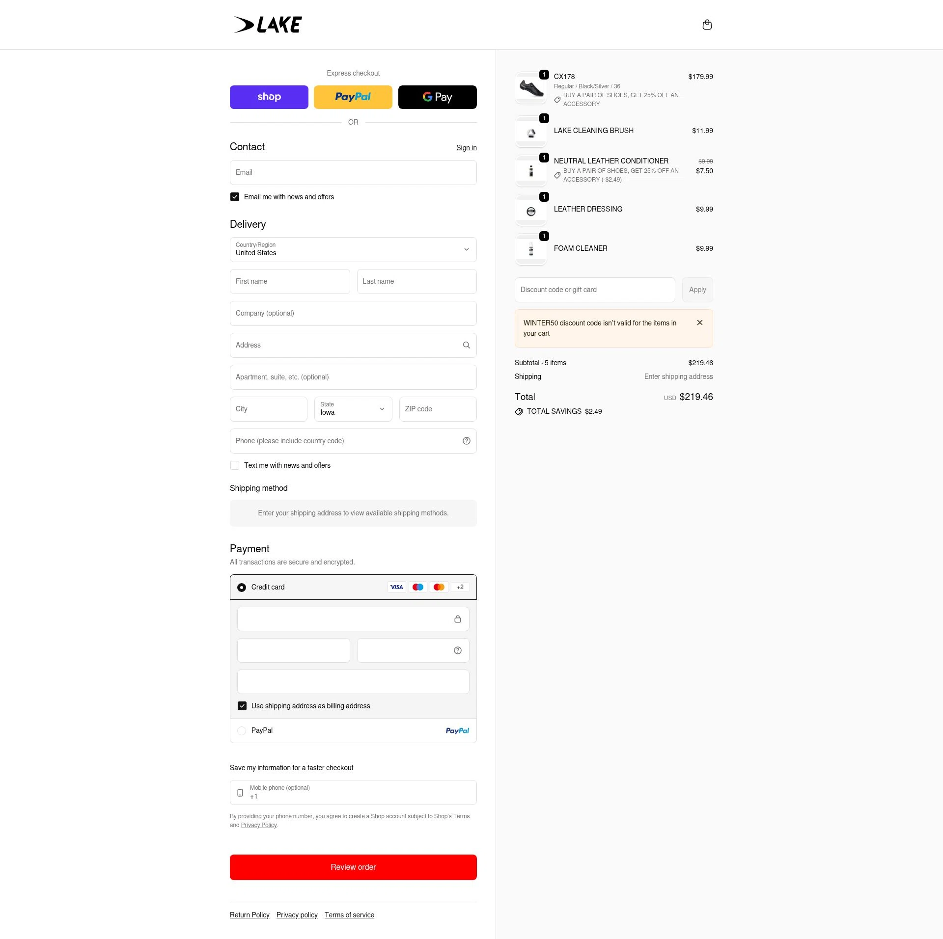Lake Cycling checkout page showing Lake Cycling discount code box | Screenshot taken by SimplyCodes community member on Feb 18, 2026