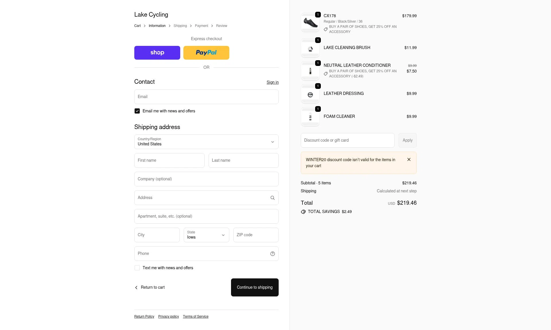 Lake Cycling checkout page showing Lake Cycling discount code box | Screenshot taken by SimplyCodes community member on Feb 9, 2026