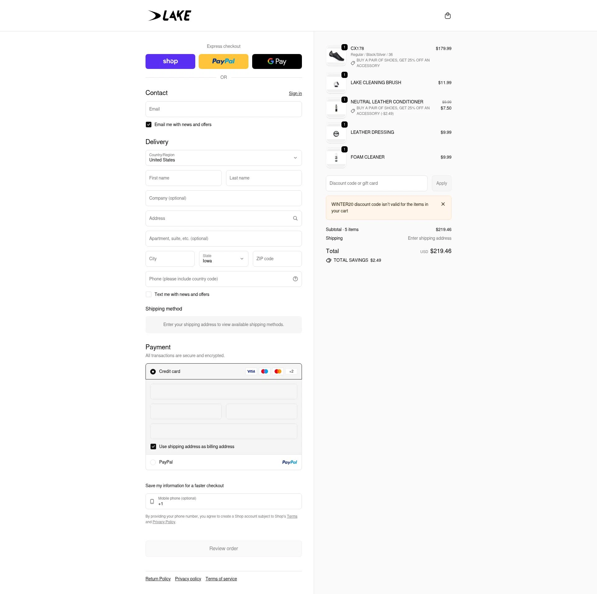 Lake Cycling checkout page showing Lake Cycling discount code box | Screenshot taken by SimplyCodes community member on Feb 18, 2026