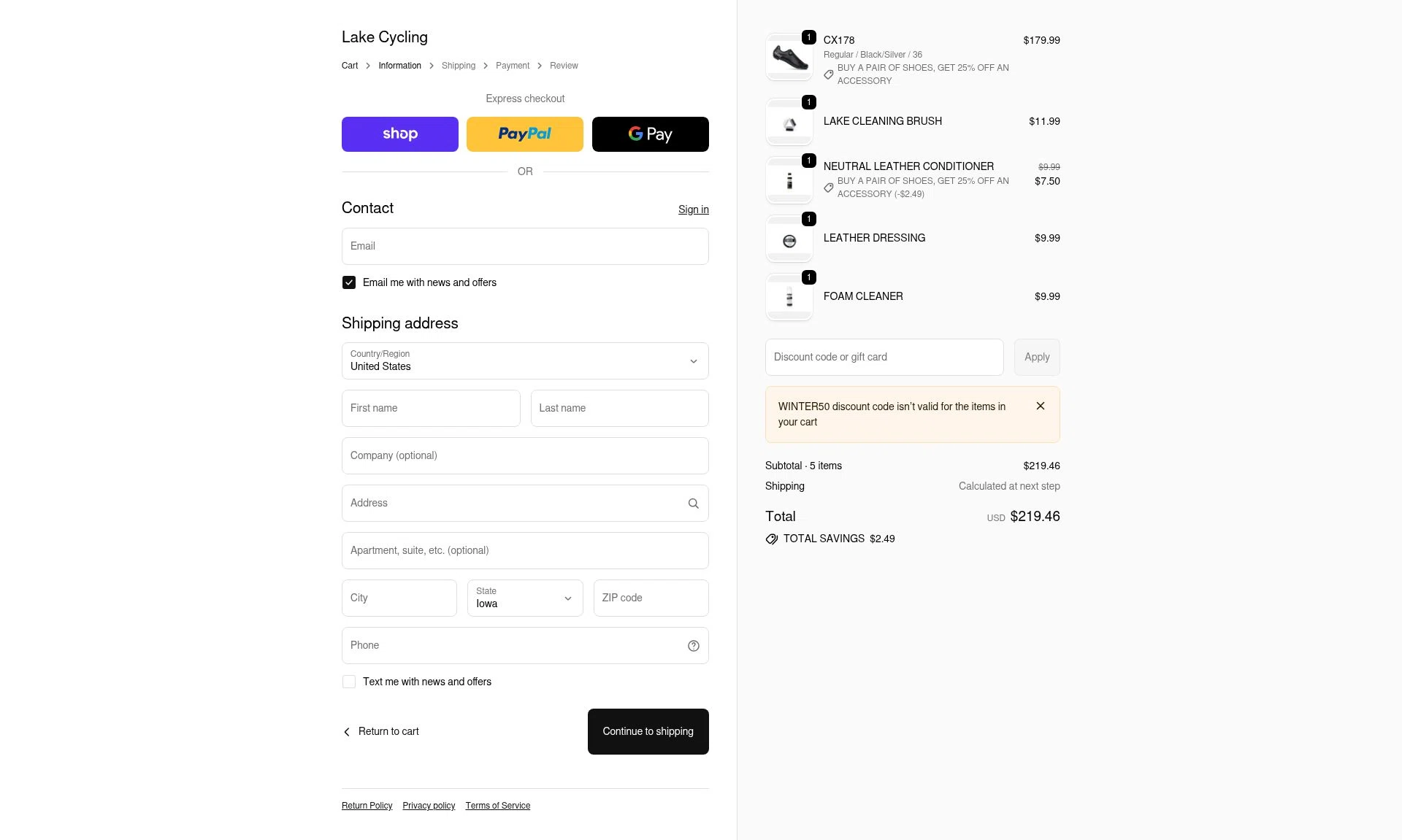 Lake Cycling checkout page showing Lake Cycling discount code box | Screenshot taken by SimplyCodes community member on Feb 9, 2026