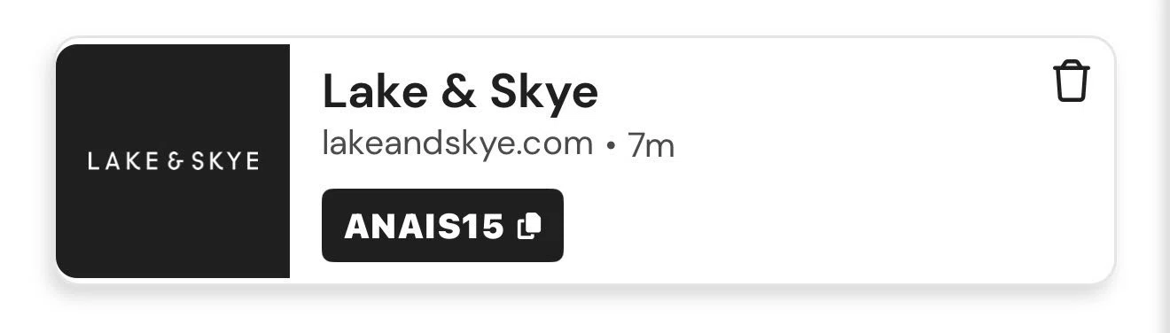 Lake and Skye discount code screenshot showing code ANAIS15 applied at Lake and Skye checkout page. Uploaded by SimplyCodes community member QuestFinder7201 on Feb 26, 2026