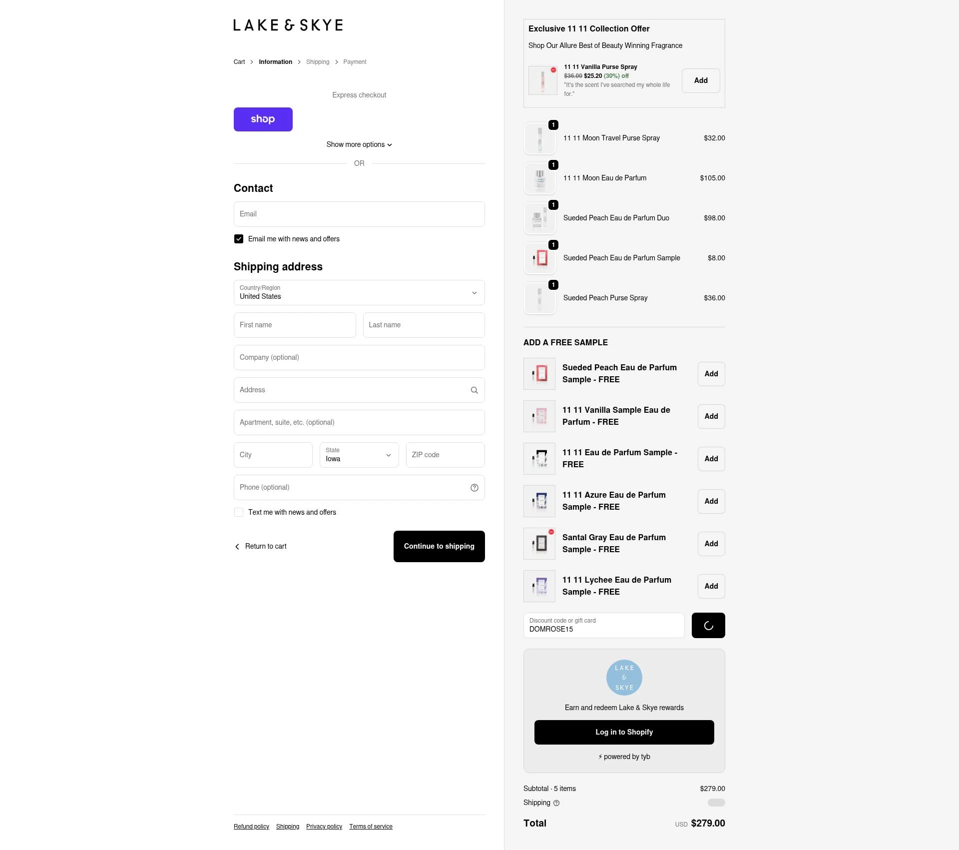 Lake and Skye checkout page showing Lake and Skye discount code box | Screenshot taken by SimplyCodes community member on Feb 25, 2026