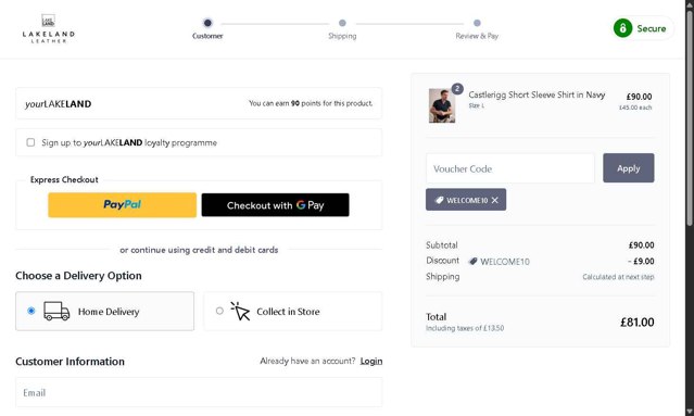 Lakeland Leather checkout page showing Lakeland Leather discount code box | Screenshot taken by SimplyCodes community member on Jun 20, 2025