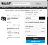 Los Angeles Kings Shop coupon verification screenshot