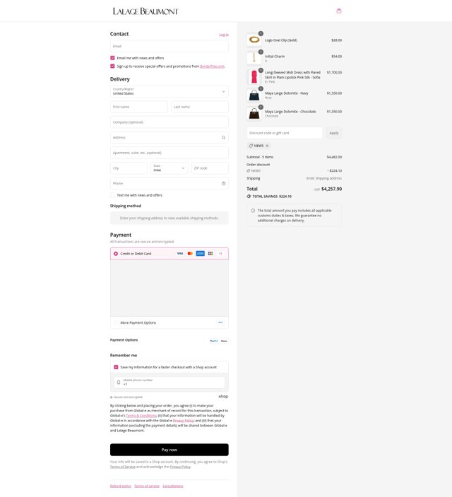Lalage Beaumont checkout page showing Lalage Beaumont discount code box | Screenshot taken by SimplyCodes community member on Aug 27, 2025