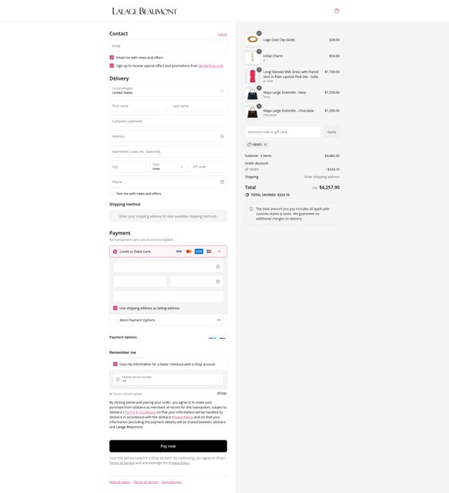 Lalage Beaumont checkout page showing Lalage Beaumont discount code box | Screenshot taken by SimplyCodes community member on Aug 31, 2025