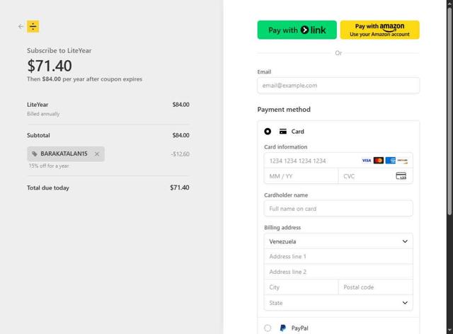 LALAL.AI checkout page showing LALAL.AI promo code box | Screenshot taken by SimplyCodes community member on Aug 27, 2025