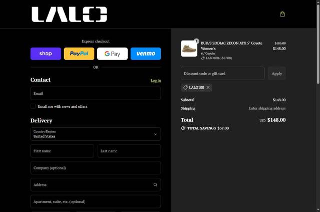LALO USA checkout page showing LALO USA promo code box | Screenshot taken by SimplyCodes community member on Sep 8, 2025