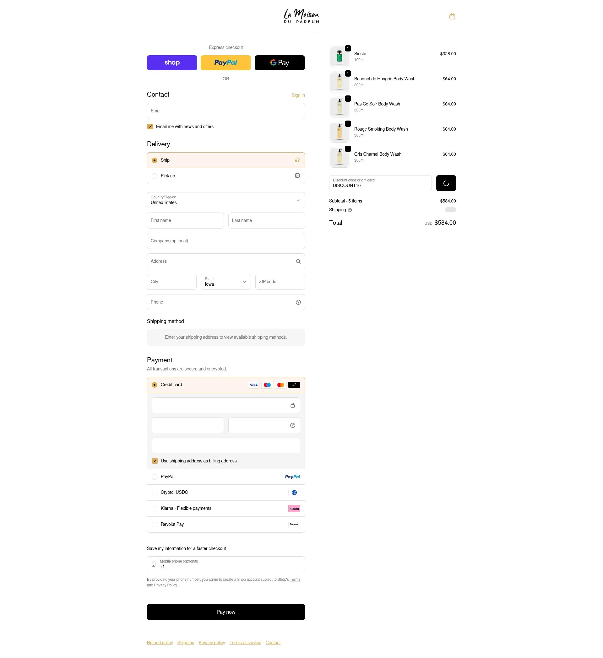 La Maison Du Parfum checkout page showing La Maison Du Parfum discount code box | Screenshot taken by SimplyCodes community member on Feb 10, 2026