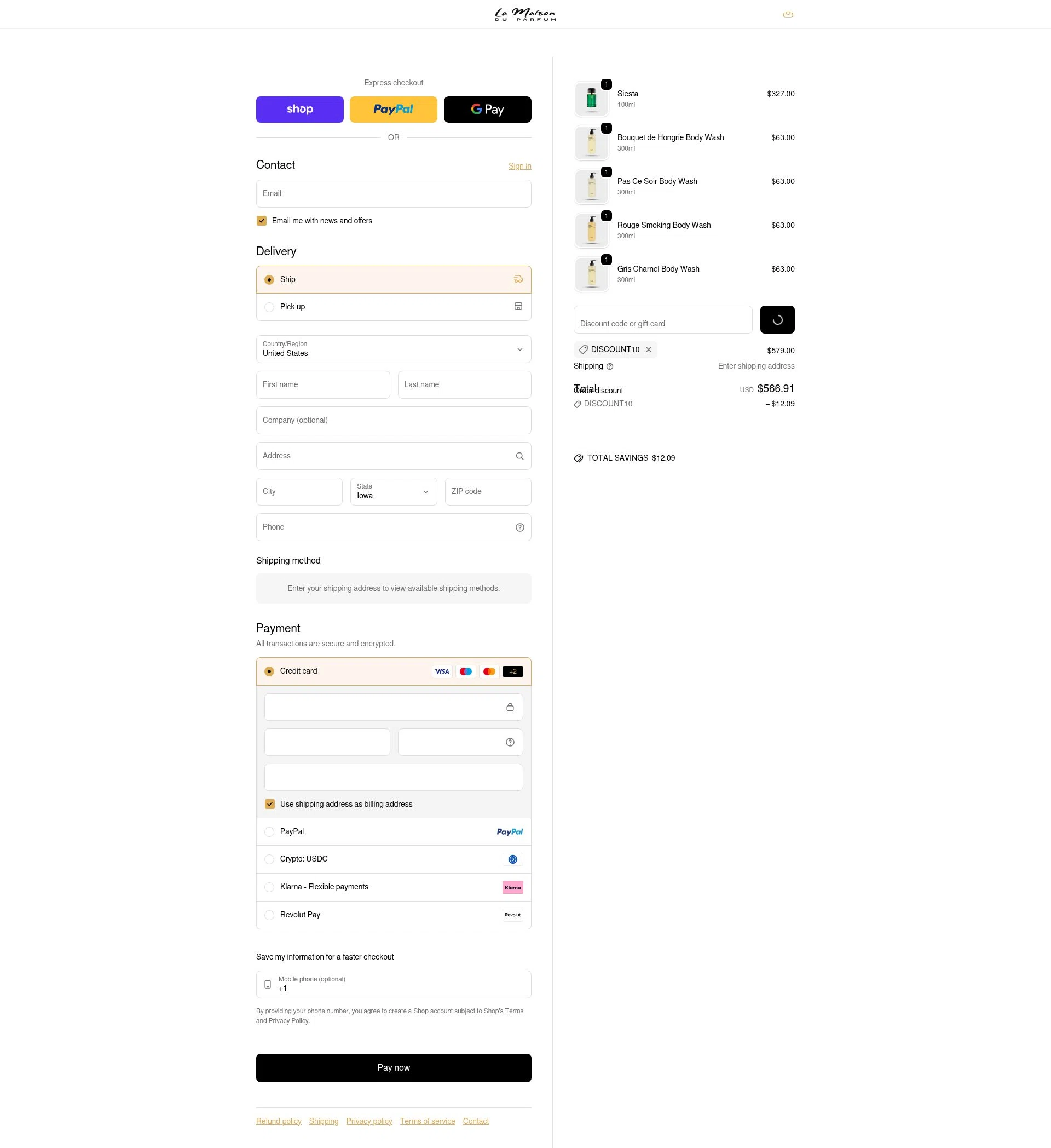 La Maison Du Parfum checkout page showing La Maison Du Parfum discount code box | Screenshot taken by SimplyCodes community member on Feb 1, 2026