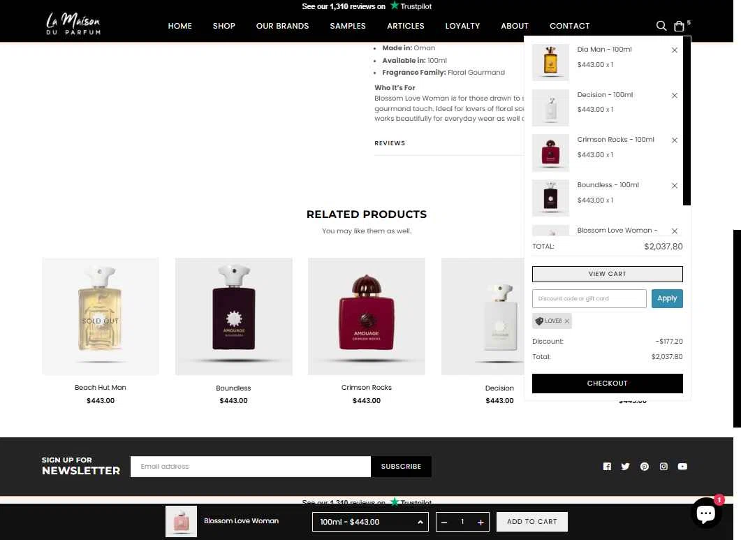 La Maison Du Parfum checkout page showing La Maison Du Parfum discount code box | Screenshot taken by SimplyCodes community member on Feb 10, 2026
