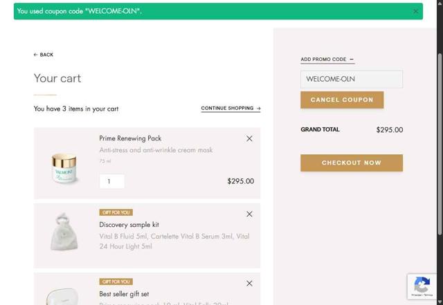 La Maison Valmont EU checkout page showing La Maison Valmont EU promo code box | Screenshot taken by SimplyCodes community member on Aug 4, 2025