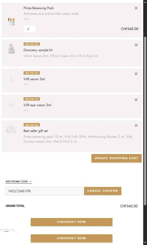 La Maison Valmont EU checkout page showing La Maison Valmont EU promo code box | Screenshot taken by SimplyCodes community member on Nov 22, 2025
