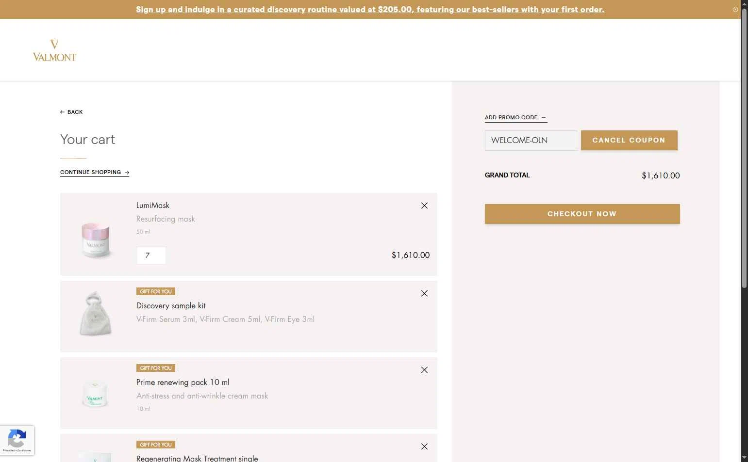 La Maison Valmont EU checkout page showing La Maison Valmont EU promo code box | Screenshot taken by SimplyCodes community member on Oct 30, 2025