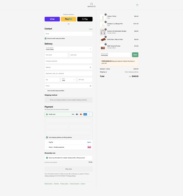 La Mansio checkout page showing La Mansio discount code box | Screenshot taken by SimplyCodes community member on Aug 29, 2025