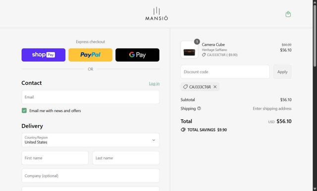 La Mansio checkout page showing La Mansio discount code box | Screenshot taken by SimplyCodes community member on Aug 22, 2025