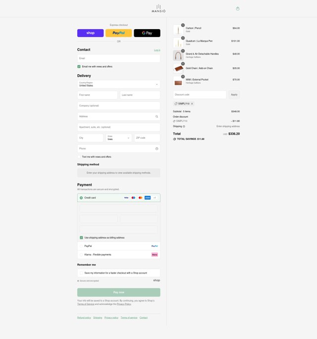 La Mansio checkout page showing La Mansio discount code box | Screenshot taken by SimplyCodes community member on Aug 29, 2025