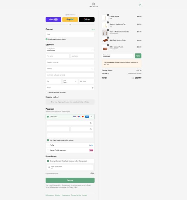 La Mansio checkout page showing La Mansio discount code box | Screenshot taken by SimplyCodes community member on Aug 24, 2025