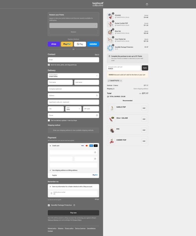 Lambwolf Collective checkout page showing Lambwolf Collective discount code box | Screenshot taken by SimplyCodes community member on Sep 9, 2025