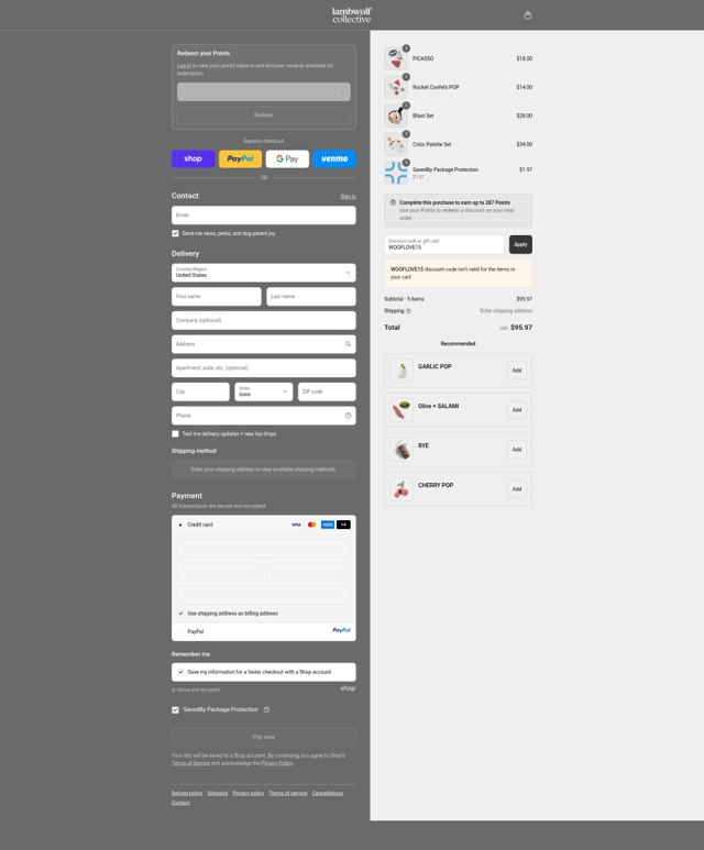 Lambwolf Collective checkout page showing Lambwolf Collective discount code box | Screenshot taken by SimplyCodes community member on Sep 9, 2025