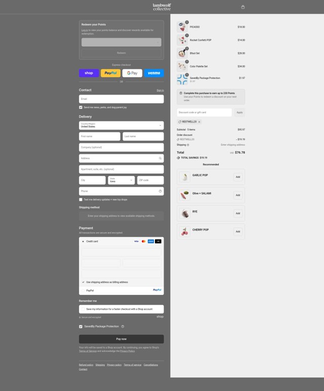 Lambwolf Collective checkout page showing Lambwolf Collective discount code box | Screenshot taken by SimplyCodes community member on Sep 9, 2025