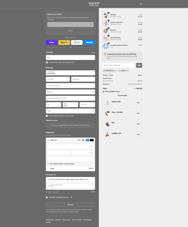 Lambwolf Collective checkout page showing Lambwolf Collective discount code box | Screenshot taken by SimplyCodes community member on Sep 9, 2025
