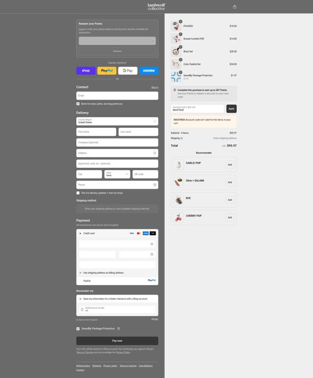Lambwolf Collective checkout page showing Lambwolf Collective discount code box | Screenshot taken by SimplyCodes community member on Sep 9, 2025