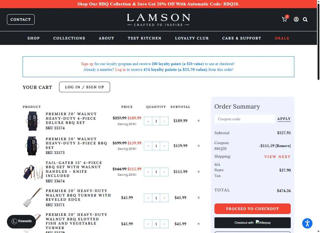 Lamson Products checkout page showing Lamson Products coupon code box | Screenshot taken by SimplyCodes community member on Dec 11, 2025