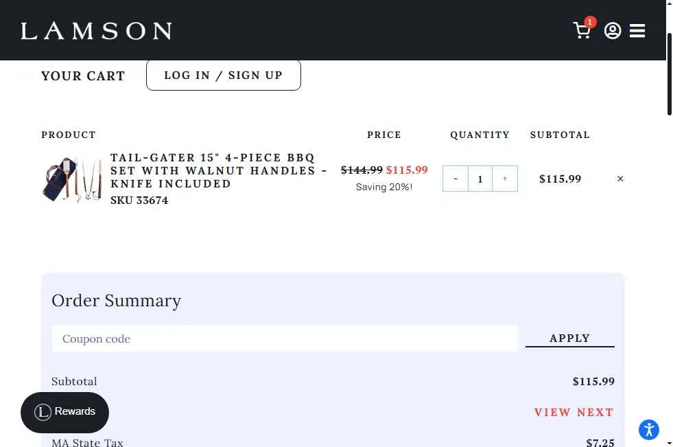 Lamson Products checkout page showing Lamson Products coupon code box | Screenshot taken by SimplyCodes community member on Sep 18, 2025
