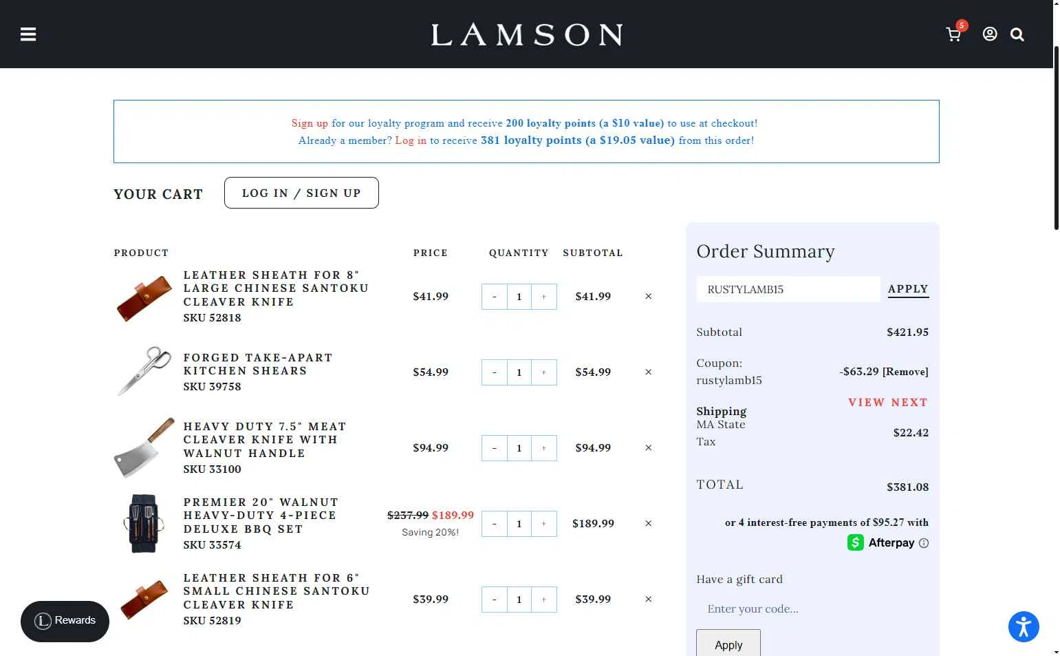 Lamson Products checkout page showing Lamson Products coupon code box | Screenshot taken by SimplyCodes community member on Jan 7, 2026