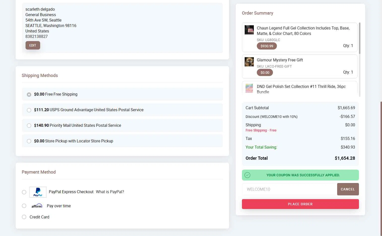 LA Nail Supply checkout page showing LA Nail Supply coupon code box | Screenshot taken by SimplyCodes community member on Jun 27, 2025