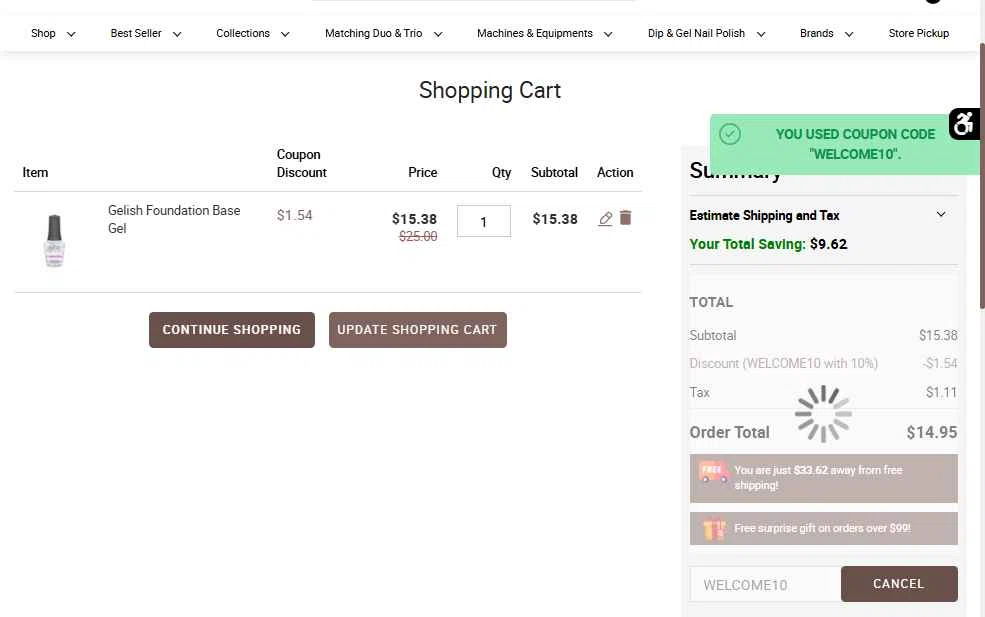 LA Nail Supply checkout page showing LA Nail Supply coupon code box | Screenshot taken by SimplyCodes community member on Aug 22, 2025