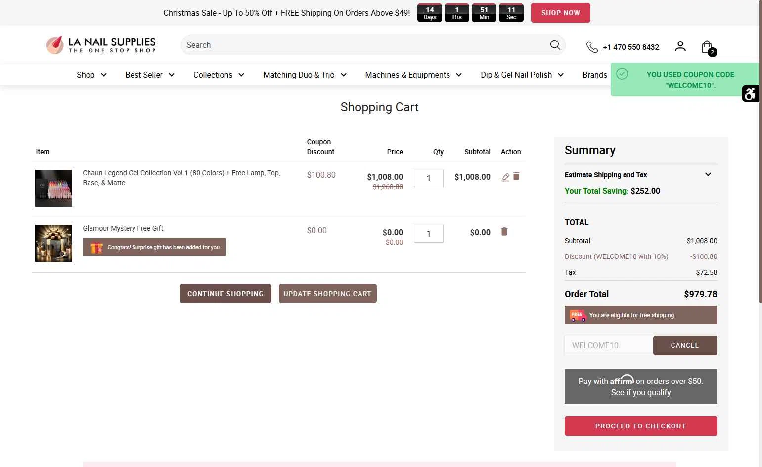 LA Nail Supply checkout page showing LA Nail Supply coupon code box | Screenshot taken by SimplyCodes community member on Dec 15, 2025