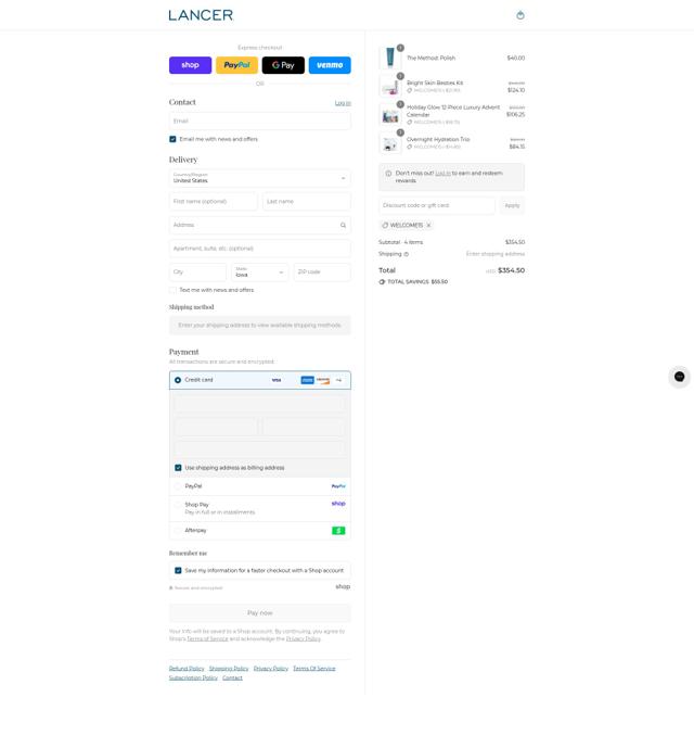 Lancer Skincare checkout page showing Lancer Skincare promo code box | Screenshot taken by SimplyCodes community member on Sep 6, 2025