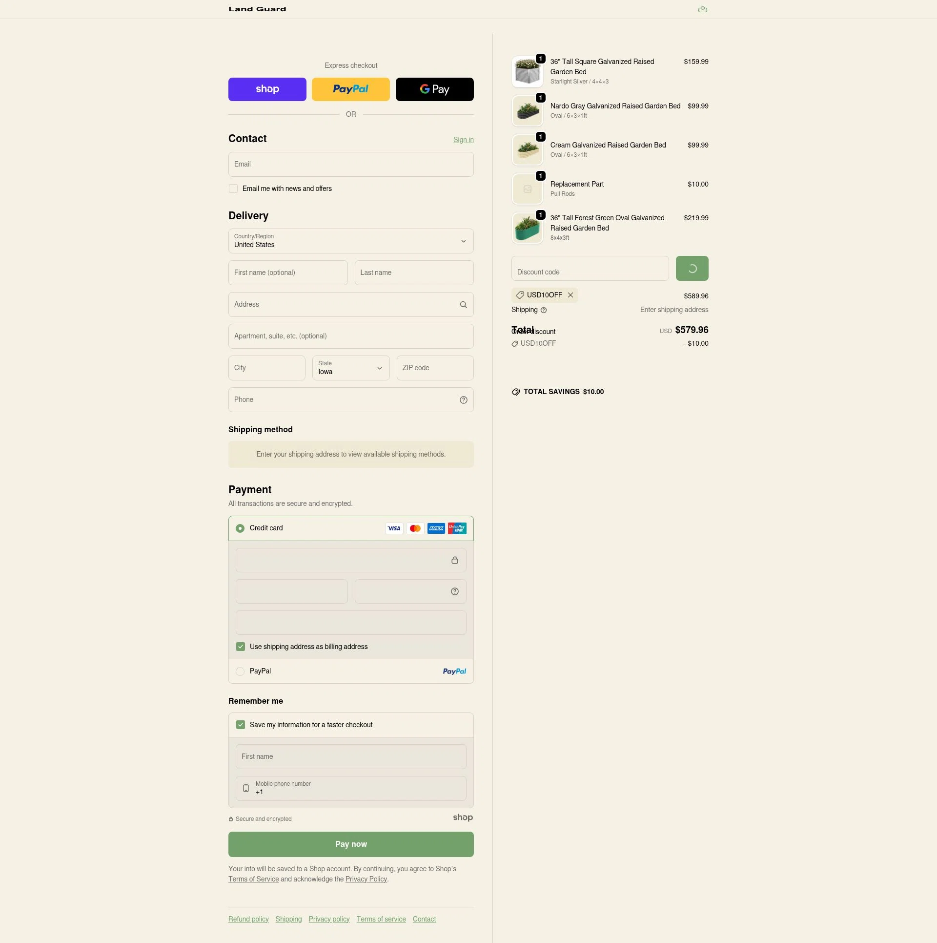 Land Guard checkout page showing Land Guard promo code box | Screenshot taken by SimplyCodes community member on Jan 5, 2026