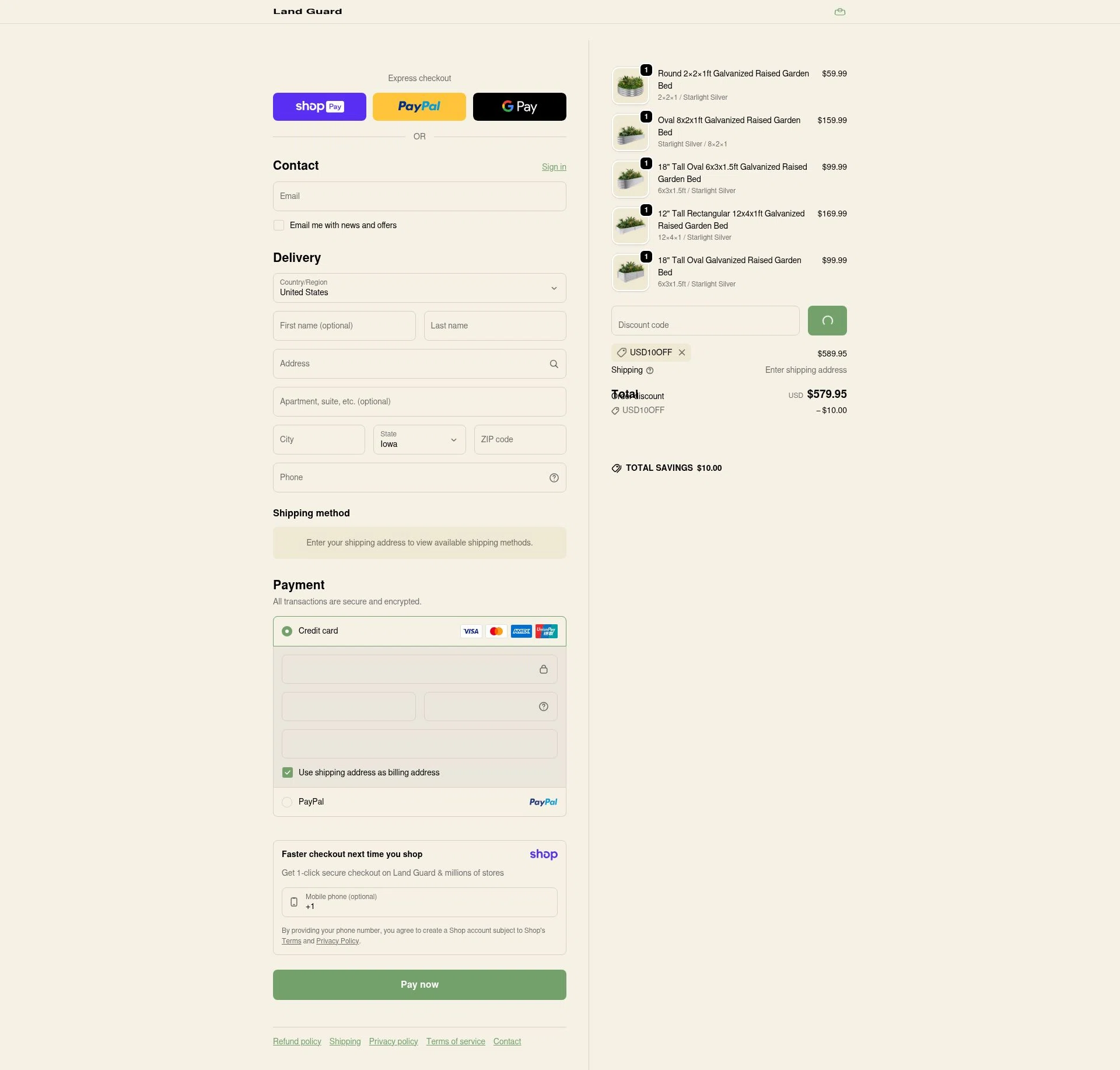 Land Guard checkout page showing Land Guard promo code box | Screenshot taken by SimplyCodes community member on Jan 10, 2026