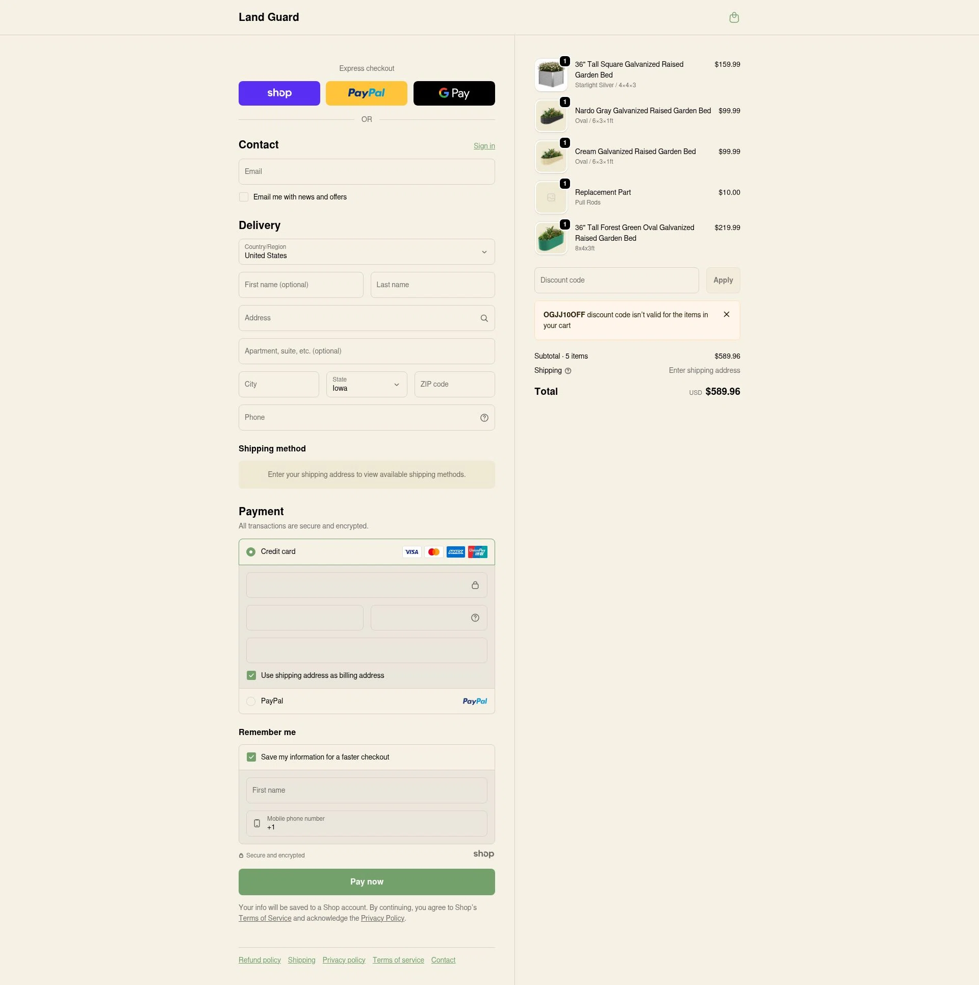 Land Guard checkout page showing Land Guard promo code box | Screenshot taken by SimplyCodes community member on Jan 5, 2026