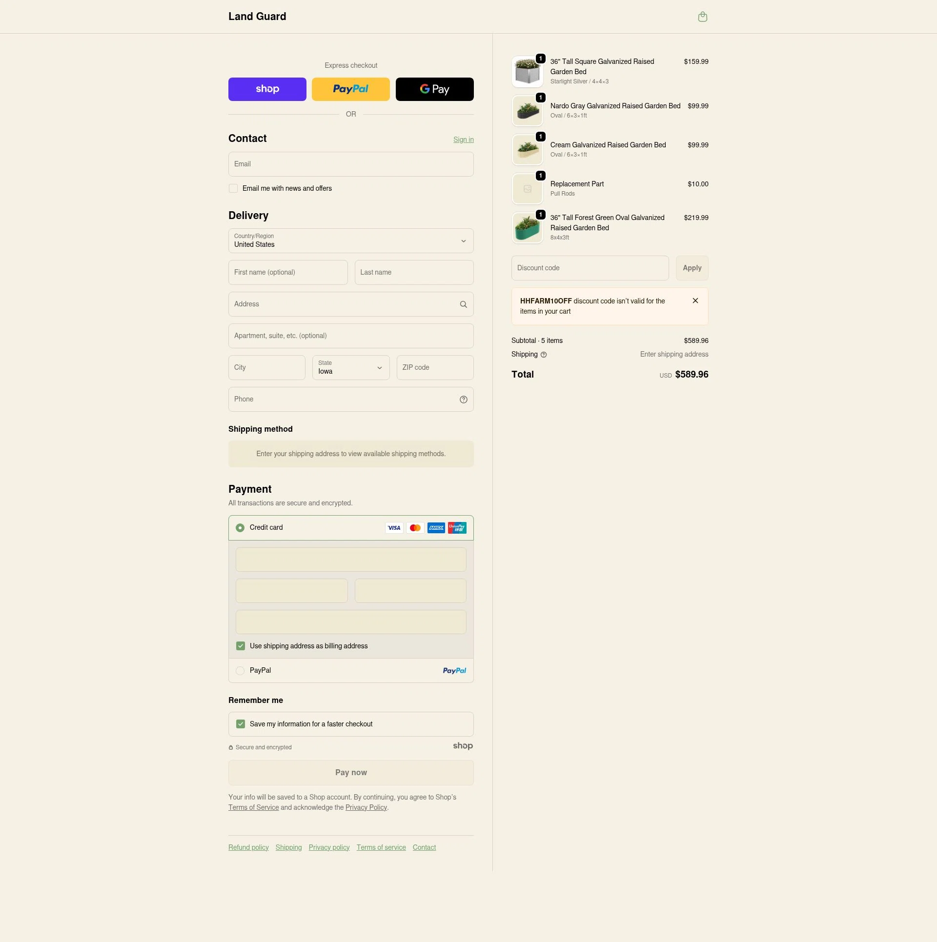 Land Guard checkout page showing Land Guard promo code box | Screenshot taken by SimplyCodes community member on Jan 5, 2026
