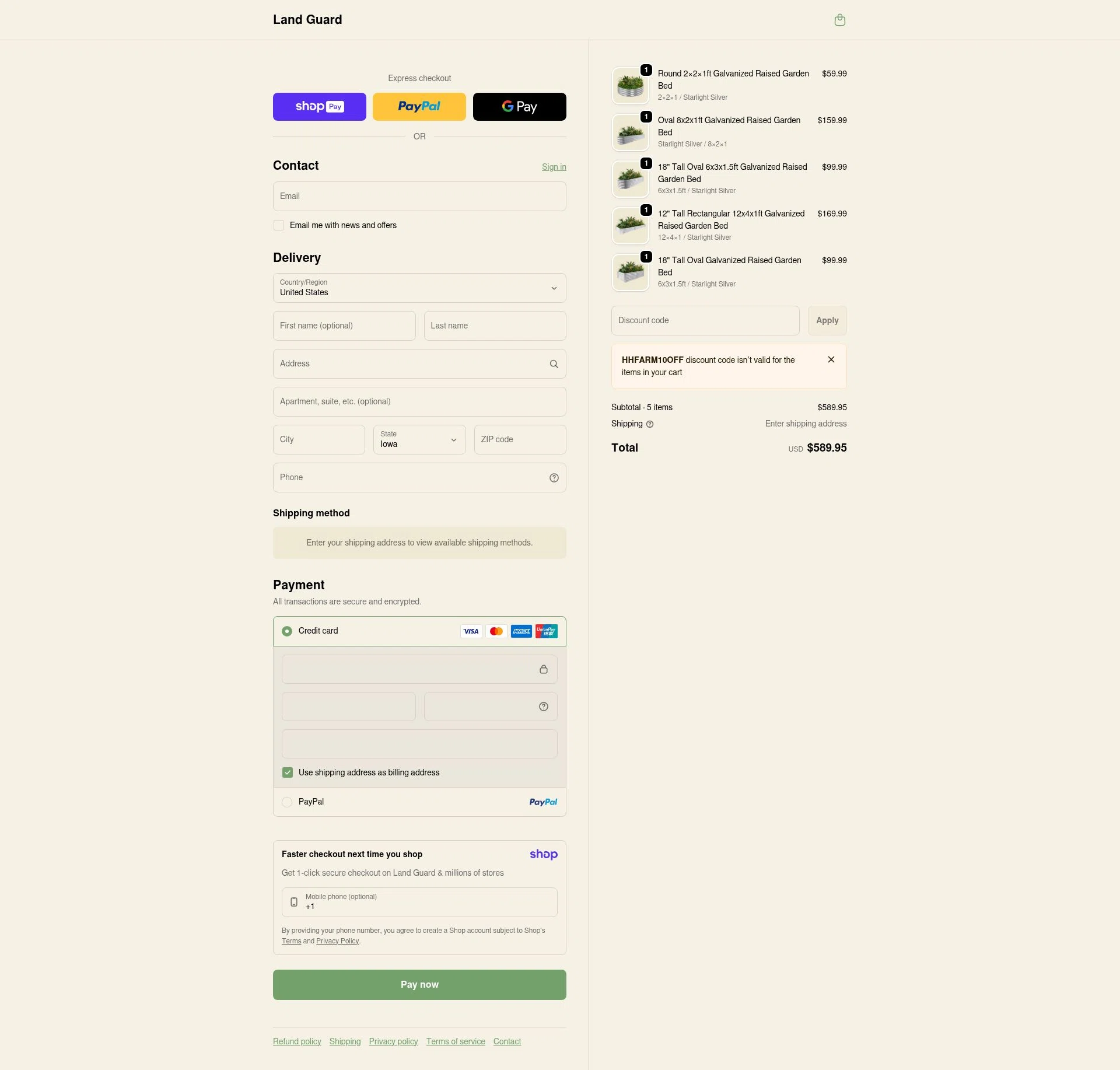 Land Guard checkout page showing Land Guard promo code box | Screenshot taken by SimplyCodes community member on Jan 10, 2026