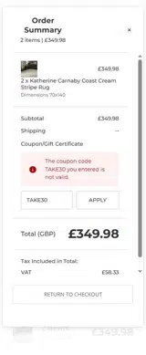 TAKE30 coupon verification screenshot