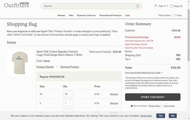 Lands' End Business Outfitters checkout page showing Lands' End Business Outfitters promo code box | Screenshot taken by SimplyCodes community member on May 28, 2025