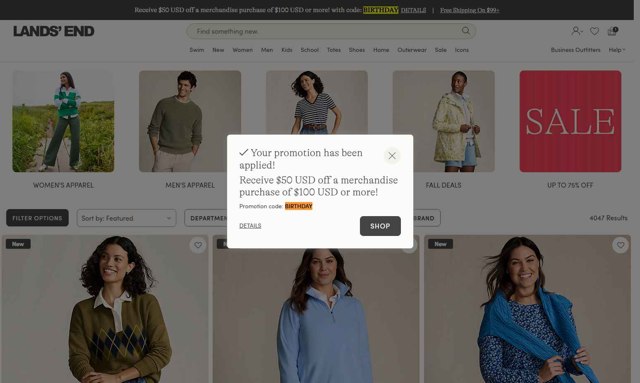 Lands' End checkout page showing Lands' End promo code box | Screenshot taken by SimplyCodes community member on Aug 27, 2025