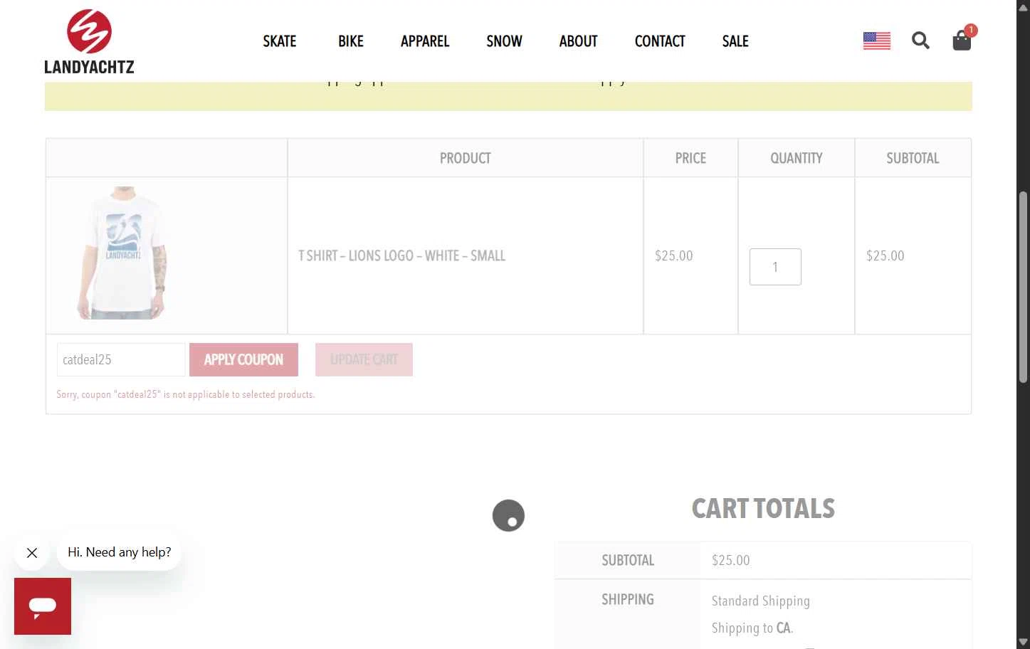 Landyachtz checkout page showing Landyachtz discount code box | Screenshot taken by SimplyCodes community member on Oct 11, 2025
