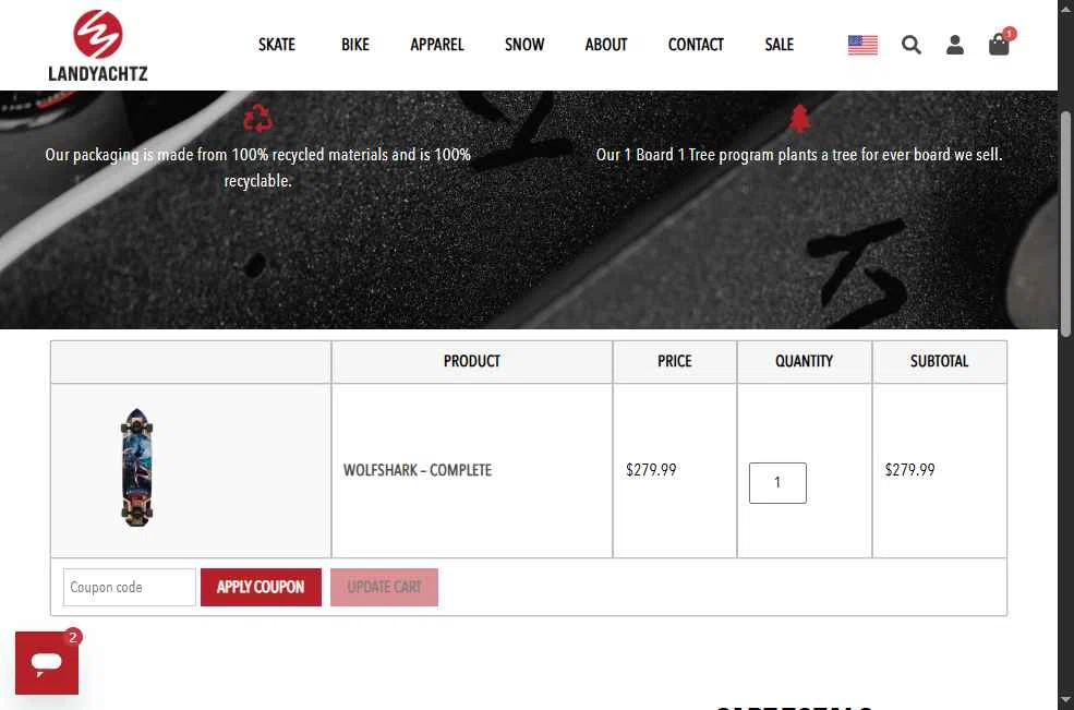 Landyachtz checkout page showing Landyachtz discount code box | Screenshot taken by SimplyCodes community member on Nov 9, 2025