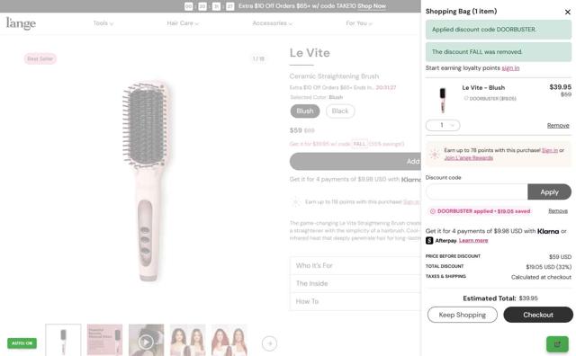 L'ange Hair checkout page showing L'ange Hair discount code box | Screenshot taken by SimplyCodes community member on Sep 11, 2025