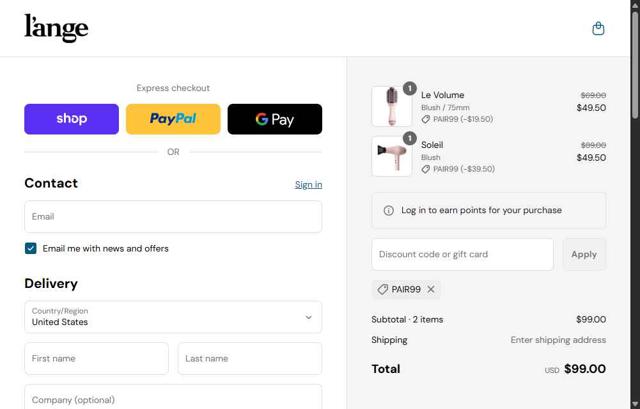 L'ange Hair checkout page showing L'ange Hair discount code box | Screenshot taken by SimplyCodes community member on Sep 12, 2025