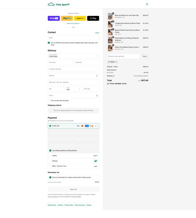 Lany Space checkout page showing Lany Space discount code box | Screenshot taken by SimplyCodes community member on Aug 18, 2025
