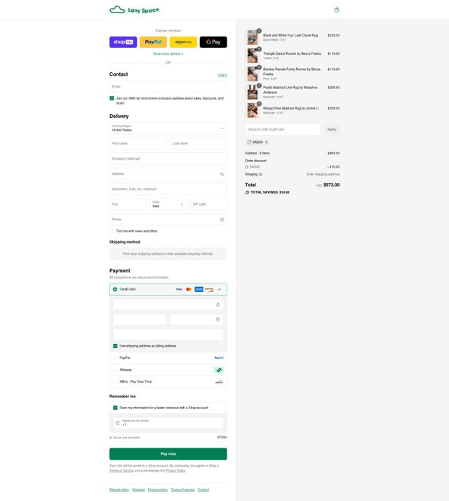 Lany Space checkout page showing Lany Space discount code box | Screenshot taken by SimplyCodes community member on Aug 23, 2025